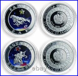 Armenia 100 dram set of 12 coins Signs of Zodiac colored silver coin 2007 2008