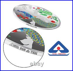 BIS Hallmarked Colorful Peacock Design Silver Coin 999 Purity 100 gm