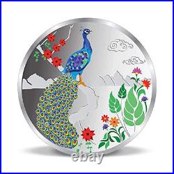Beautiful Colorful Peacock 999 Pure Silver Coin 50 gram
