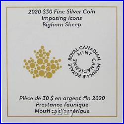 Bighorn Sheep $30 2 oz. 9999 Silver $30 Colorized Proof Coin 2020 Canada COA