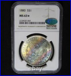 CAC 1880 Morgan Silver Dollar Graded NGC MS63? Rainbow Color Toned Coin