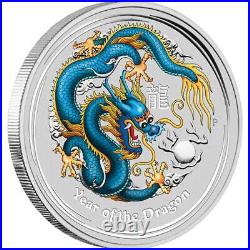 Perth Mint Australia Blue Coloured Colourised Dragon 2012 1 oz. 999 Silver Coin