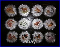 Set of 12 Perth Mint Lunar Series II 2008-2019 1/2 oz Coloured Silver Coin
