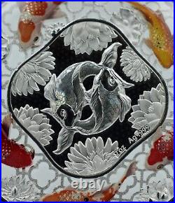 Solomon Islands 2023 Filigree Koi Fish Fortune 2 Oz Silver Colored Coin