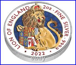 UK Silver Tudor Beasts LION OF ENGLAND 2022 Color colorized edition 2oz coin